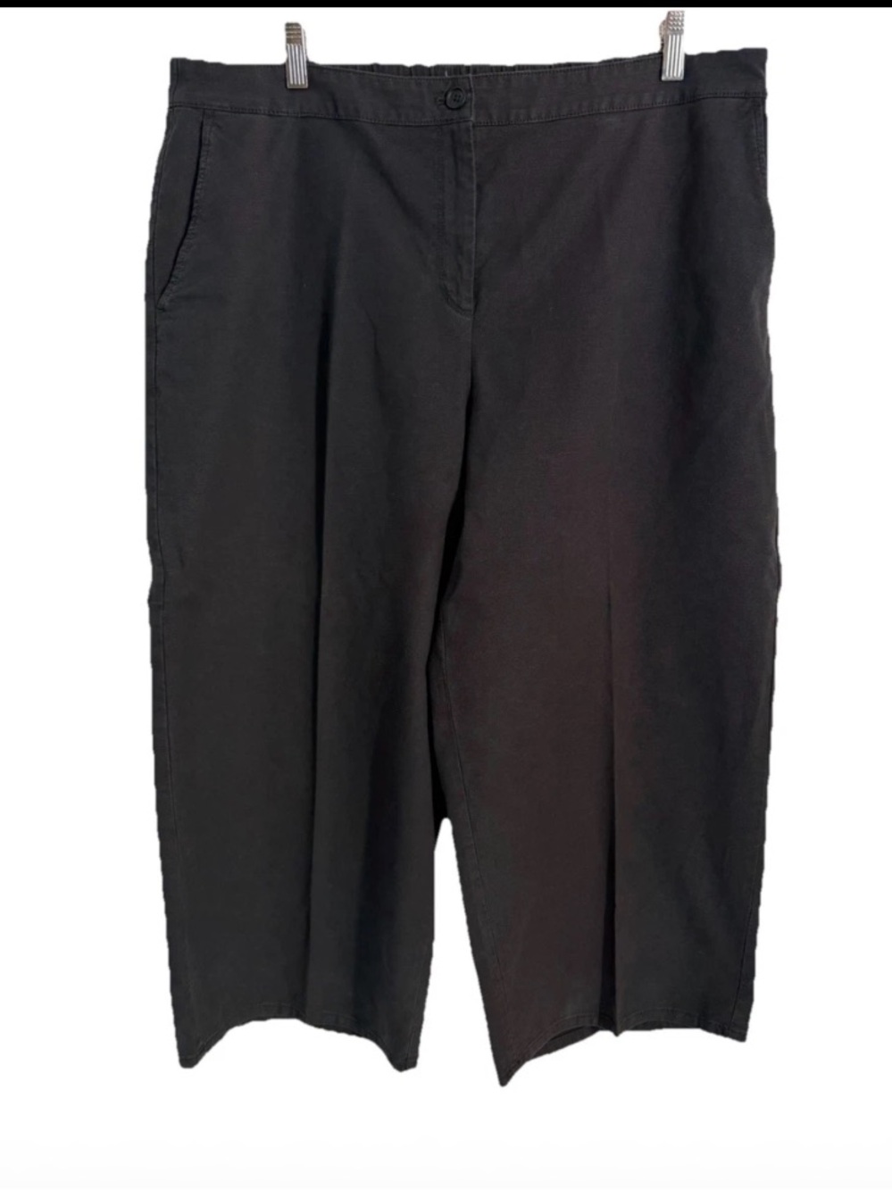 Eileen Fisher Womens XL Black Organic Cotton‎ Hemp Blend Wide Leg Cropped Pants